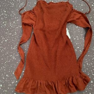 Rust Smocked Dress with Ruffle Hem